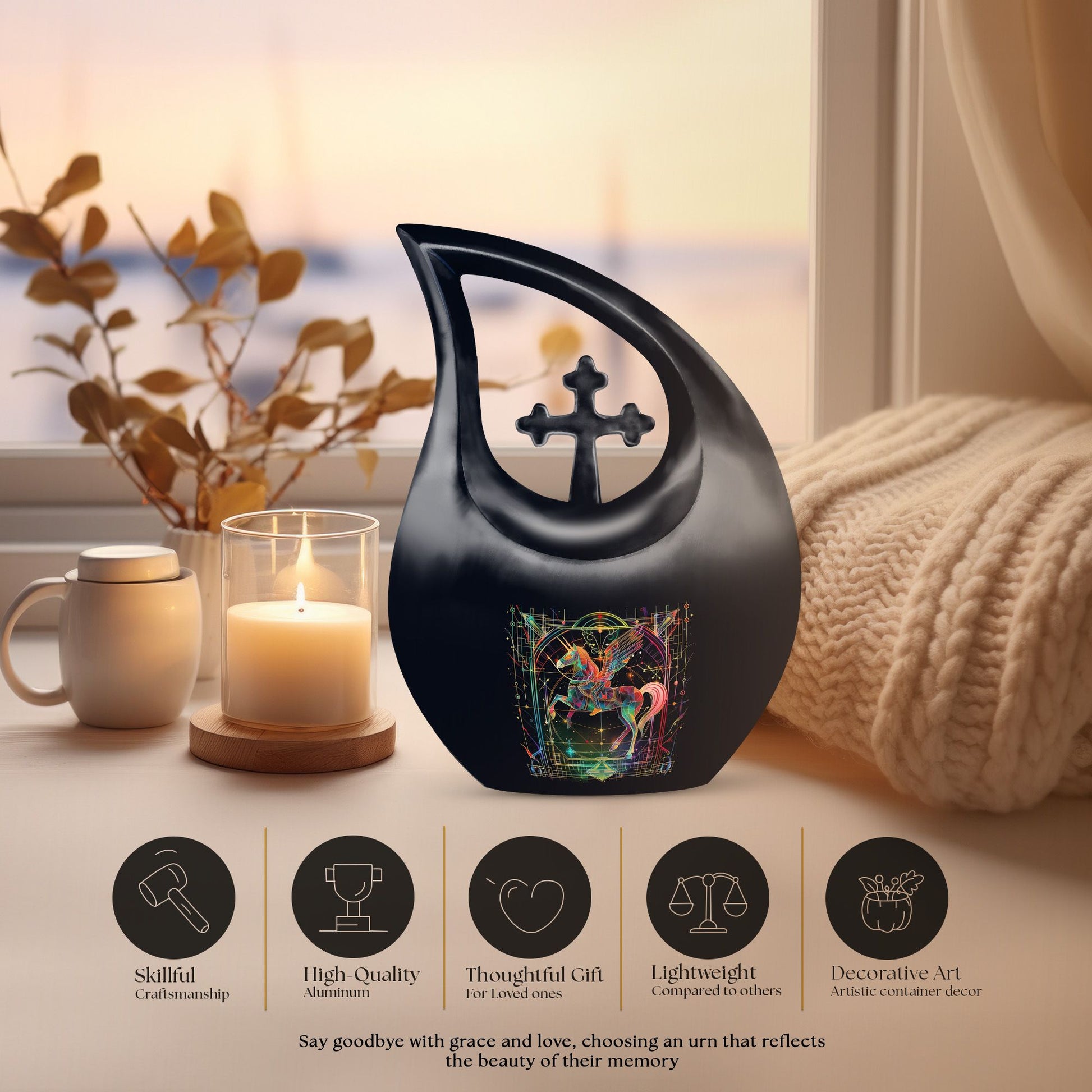 10-inch Zodiac Urn with cross-drop design, 