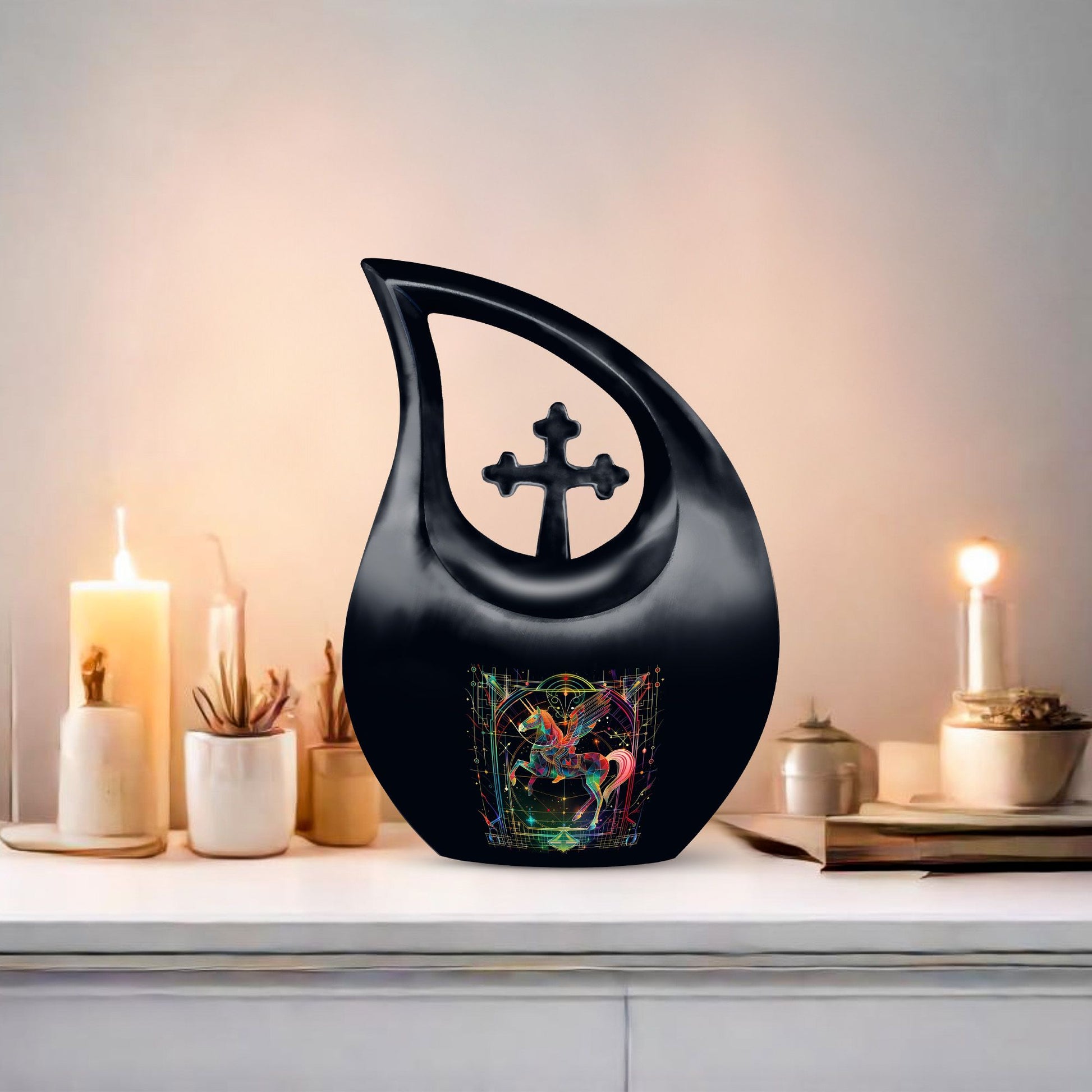 10-inch Zodiac Urn with cross-drop design, 