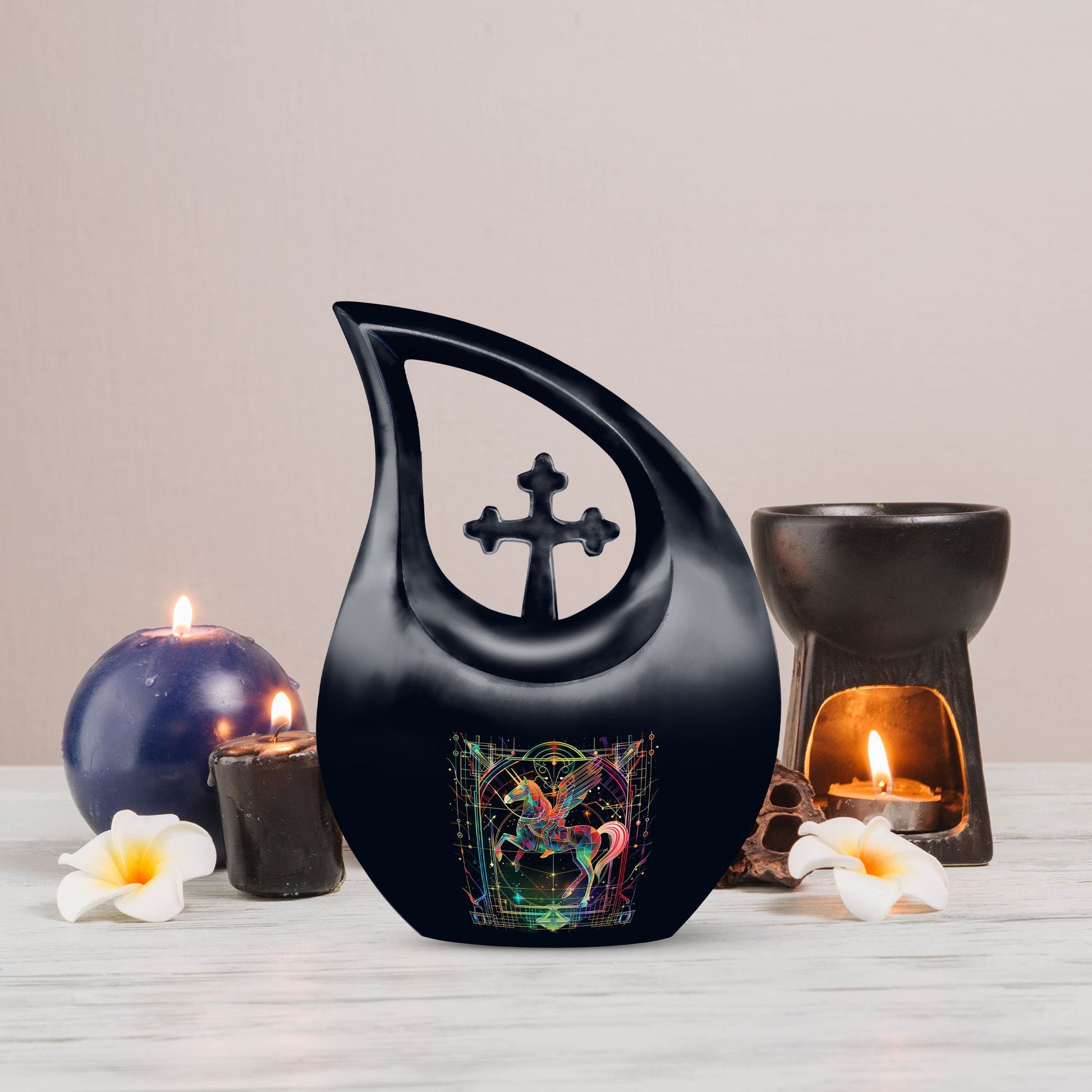 10-inch Zodiac Urn with cross-drop design, 