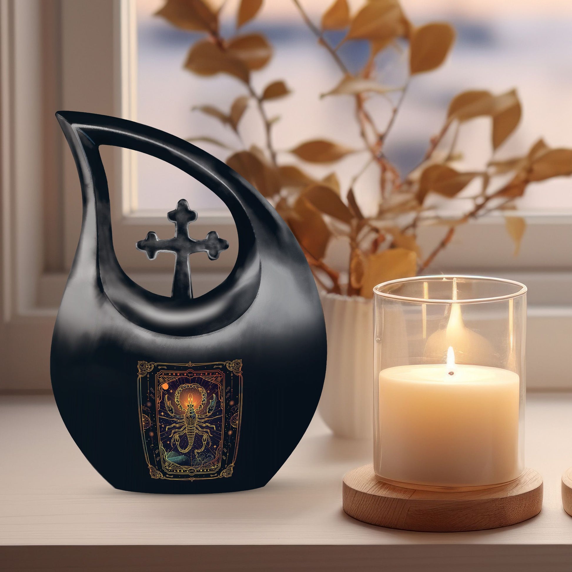 10-inch Zodiac-themed Cross Drop Design Funeral Urn,