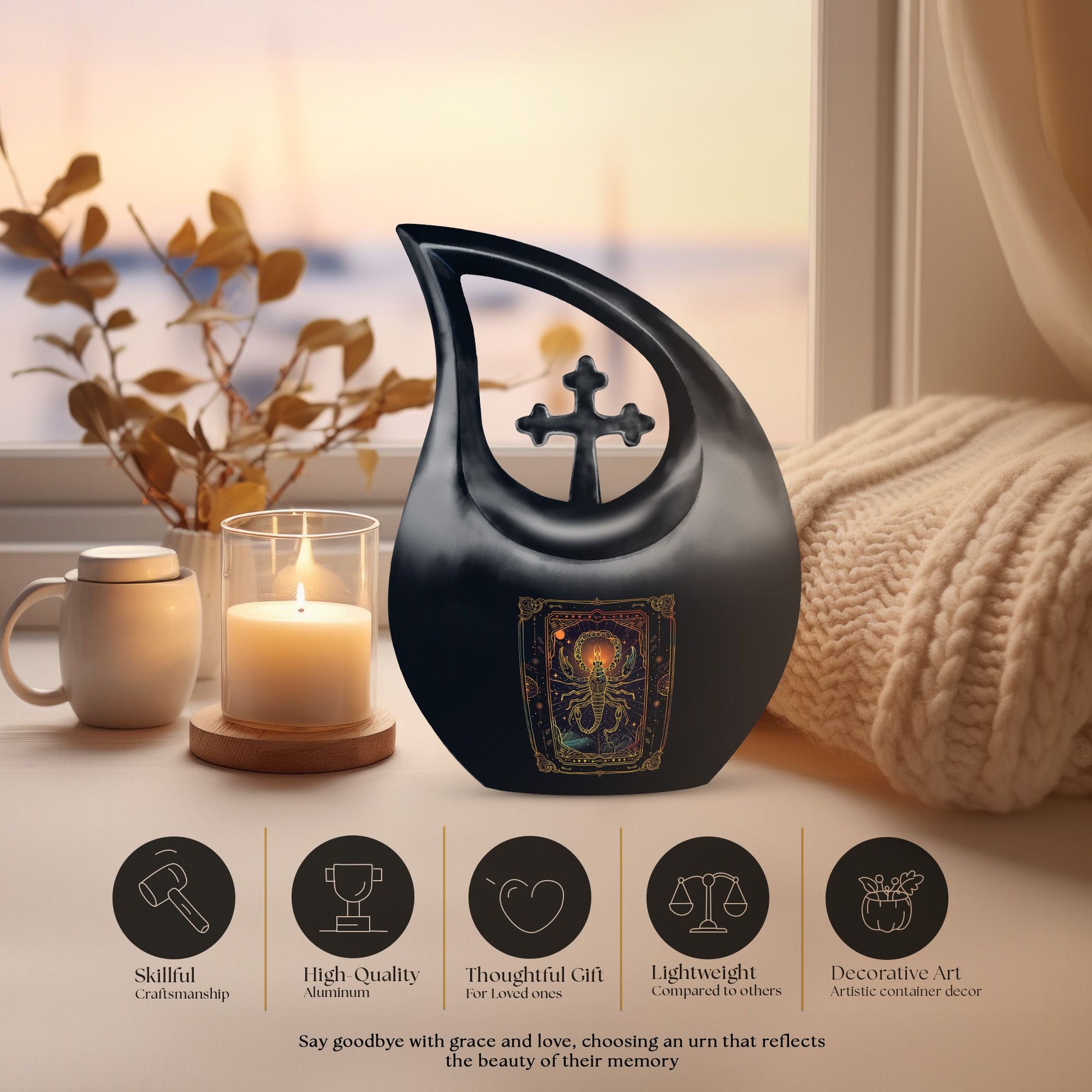 10-inch Zodiac-themed Cross Drop Design Funeral Urn,