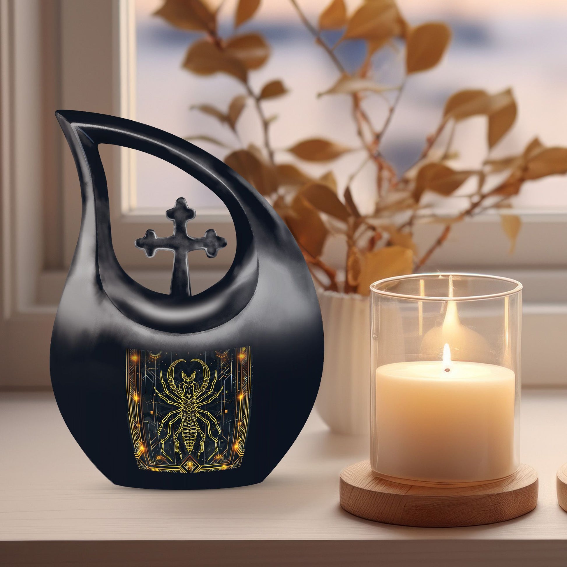 10 inch Zodiac-themed Cross Drop Mini Urn 