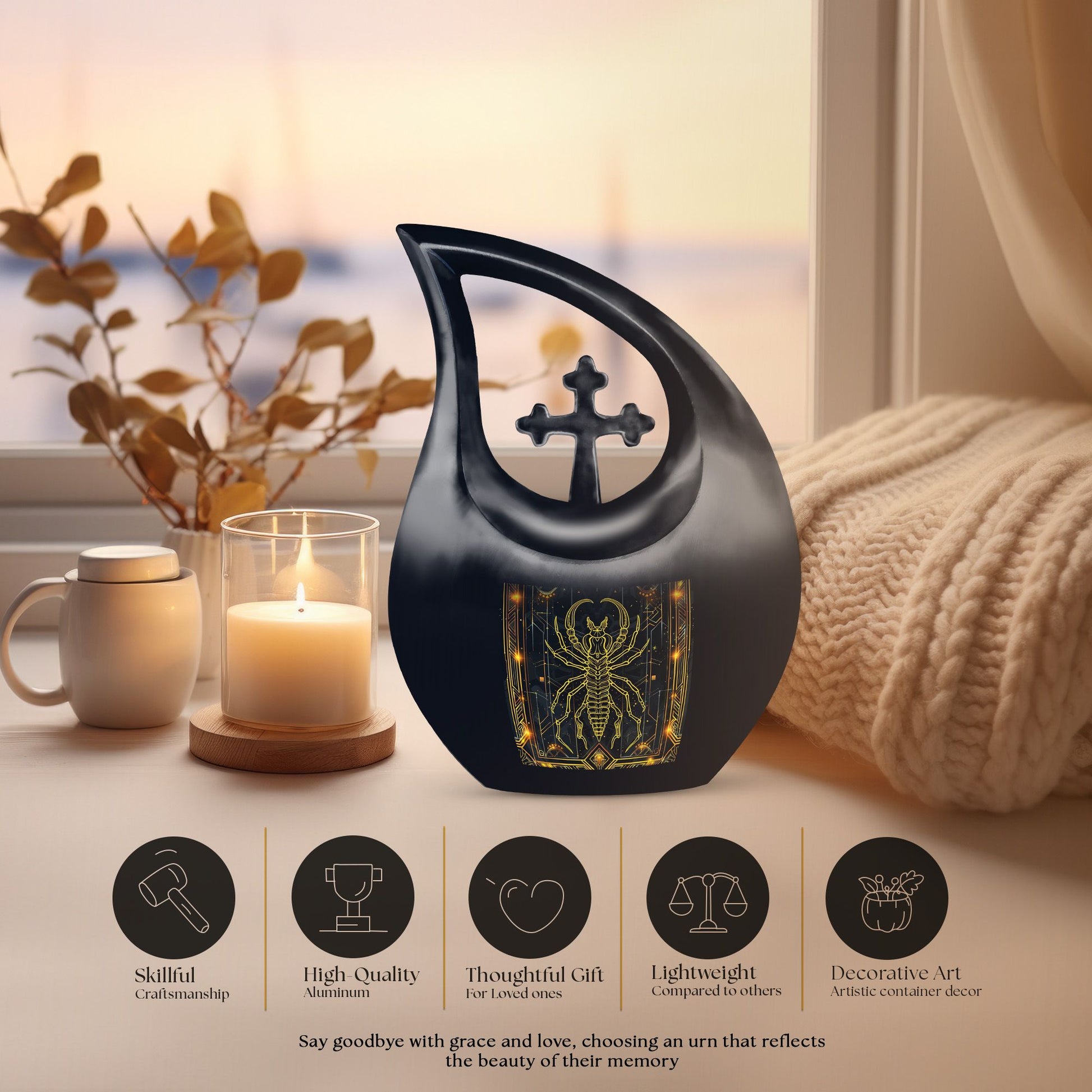 10 inch Zodiac-themed Cross Drop Mini Urn 