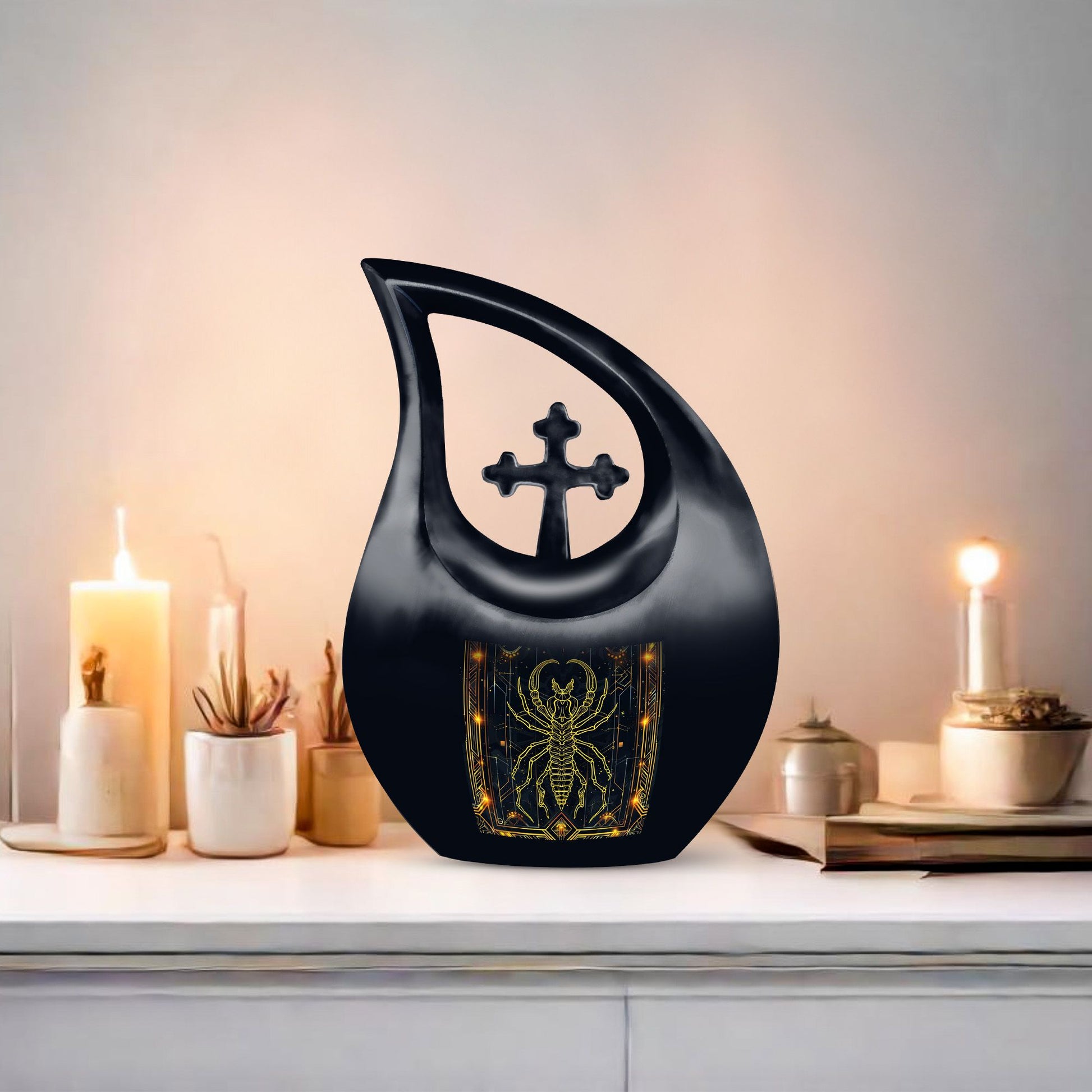 10 inch Zodiac-themed Cross Drop Mini Urn 