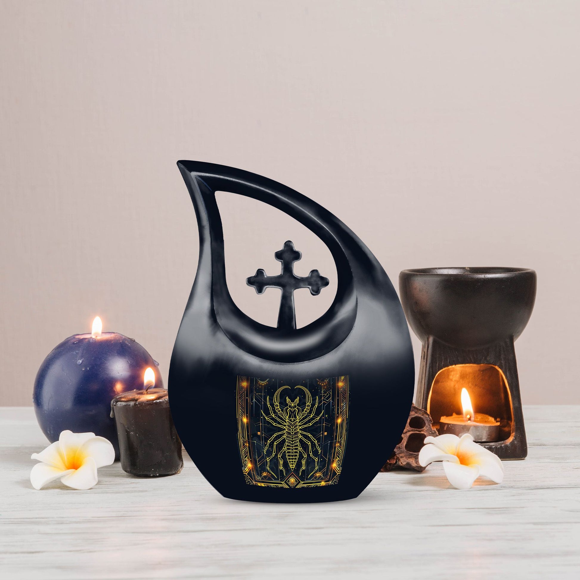 10 inch Zodiac-themed Cross Drop Mini Urn 