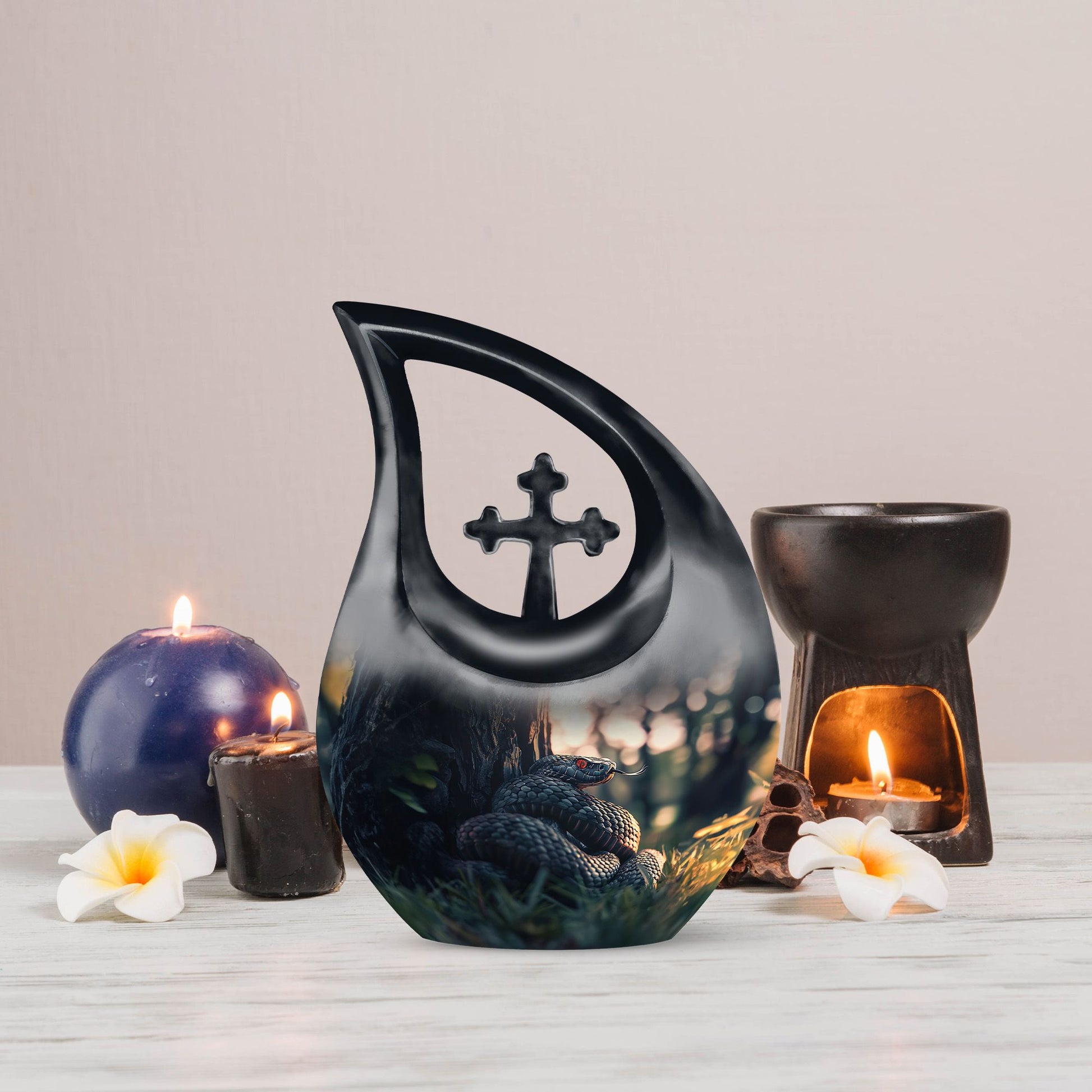 10-inch snake-themed cross drop memorial urn 