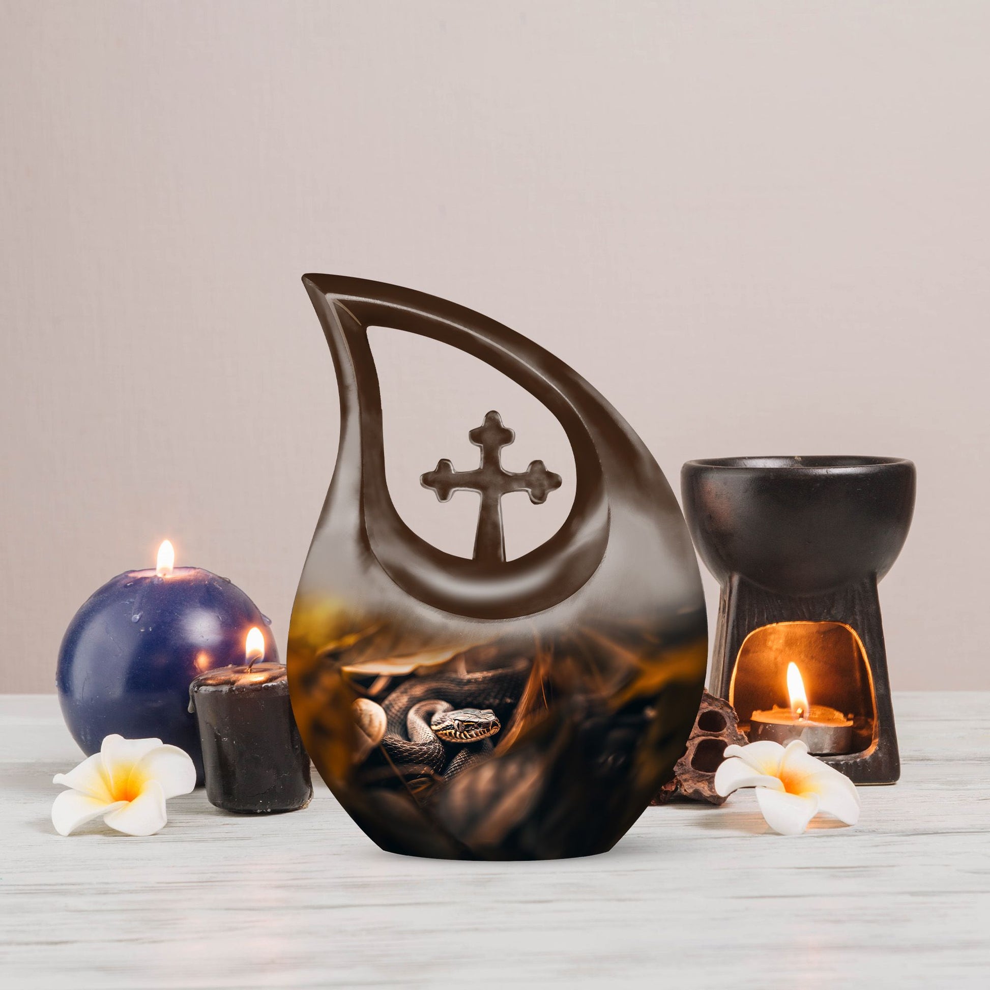 10 Inch Snake Urn with Cross Drop design