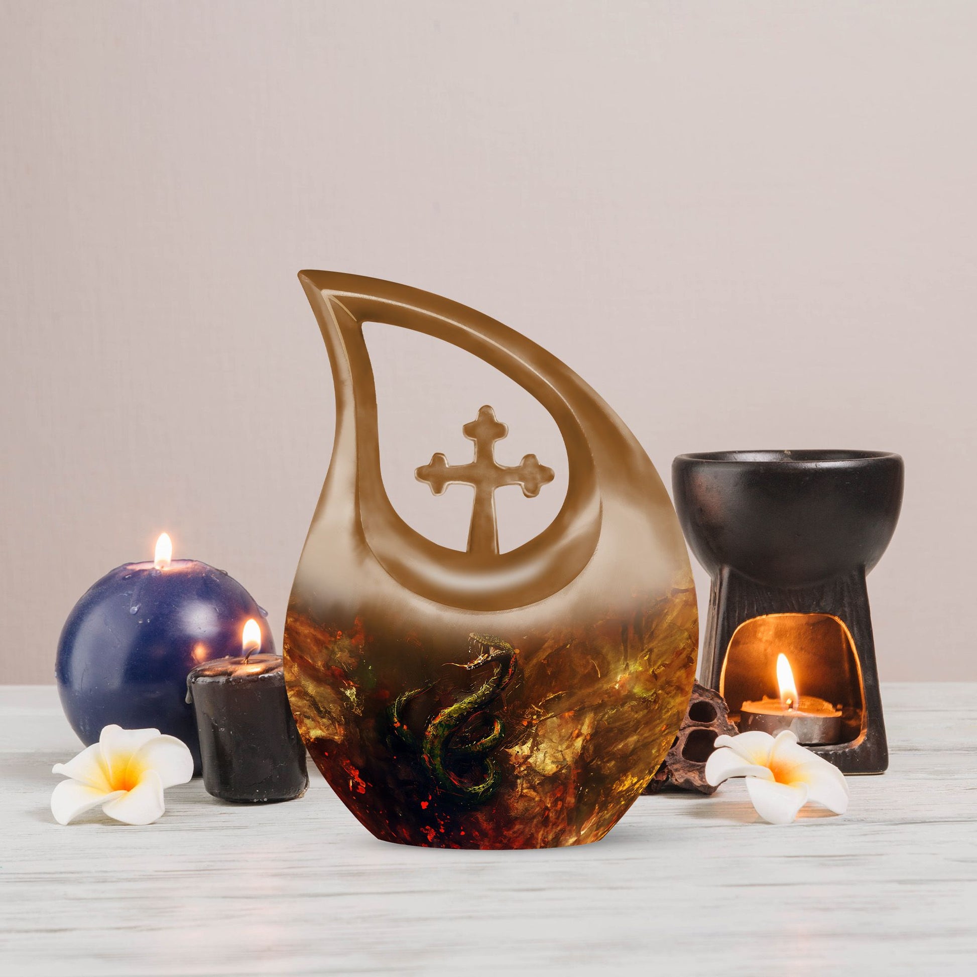 Snake-themed 10-inch Cross Drop Memorial Urn 