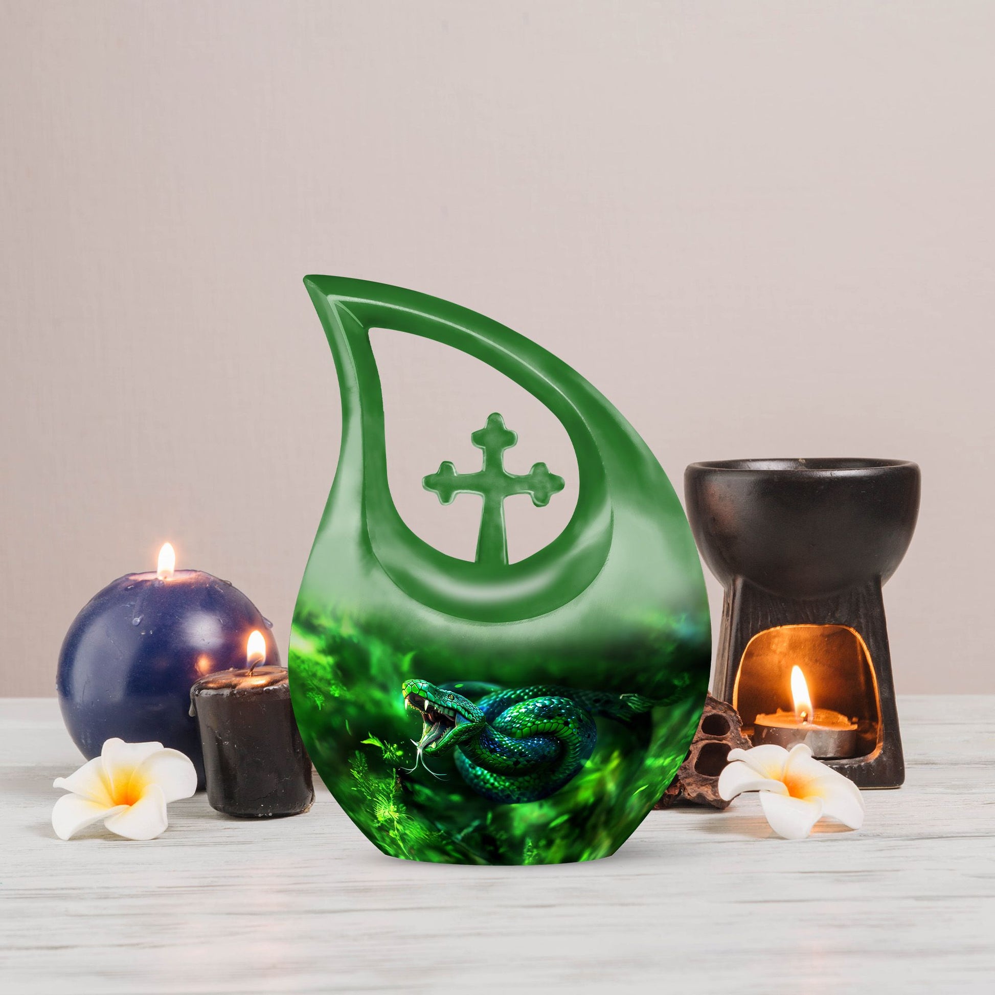 10 Inch Snake themed Cross Drop All Faith Funeral Urn 