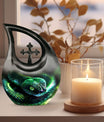 10-inch Snake-themed urn with Cross-Drop Design, 