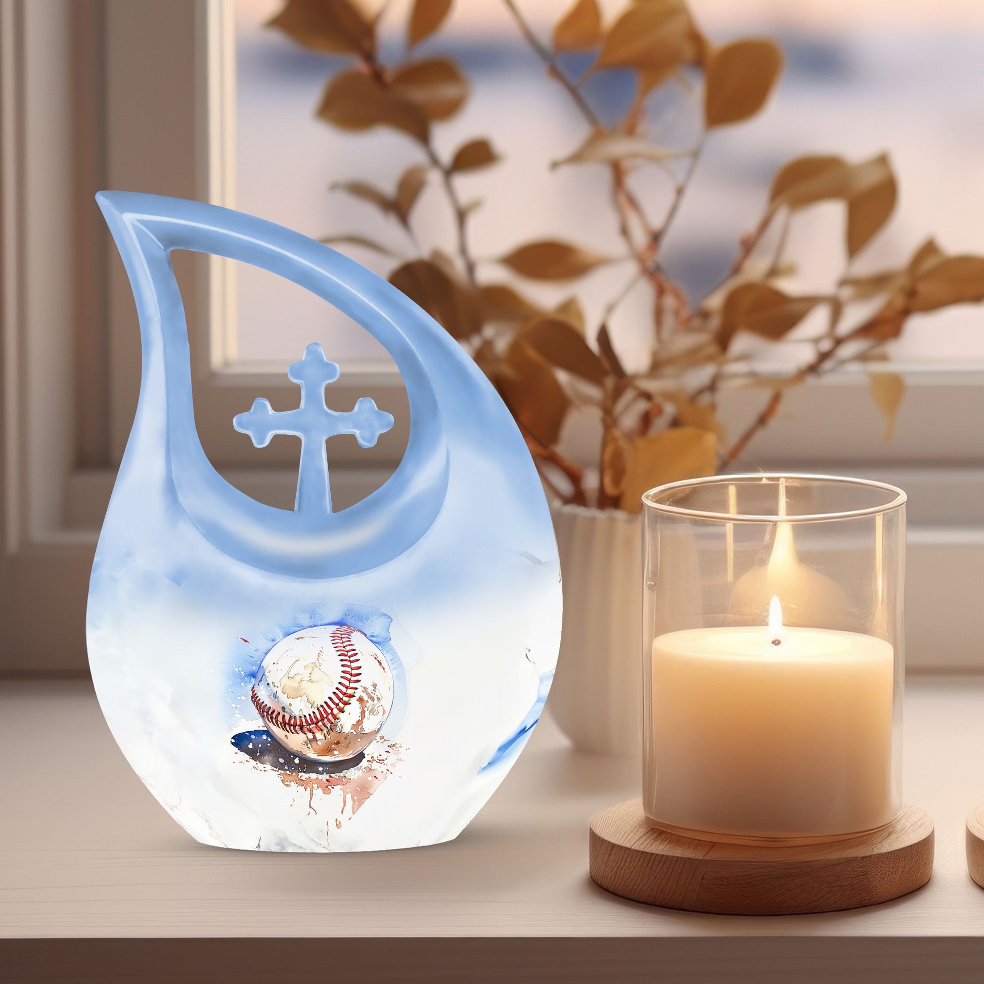 Baseball Themed Cross Drop Cremation Urn