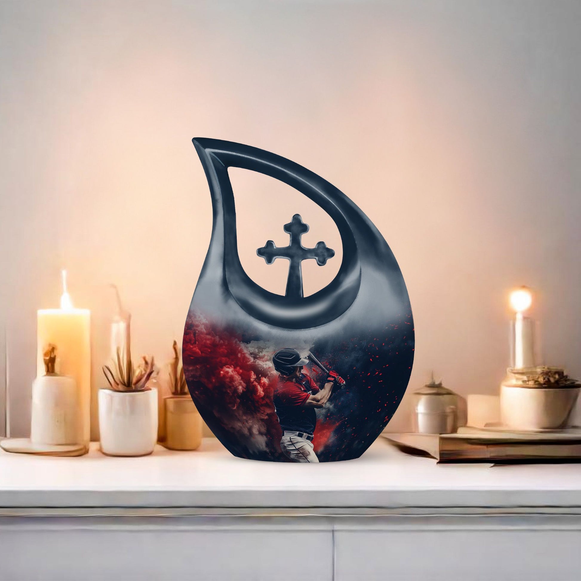 Baseball Theme Cross Drop Urn