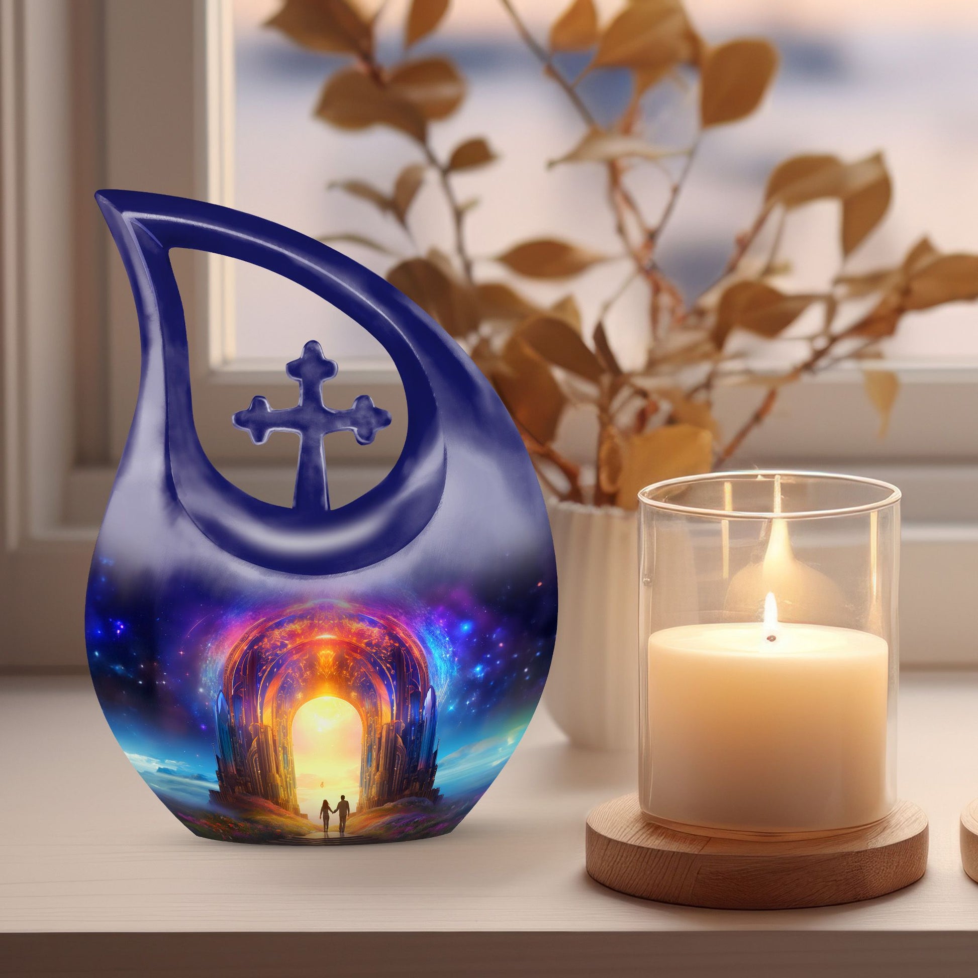 10-inch Couple Urn with Cross Drop design for Cremation Keepsakes