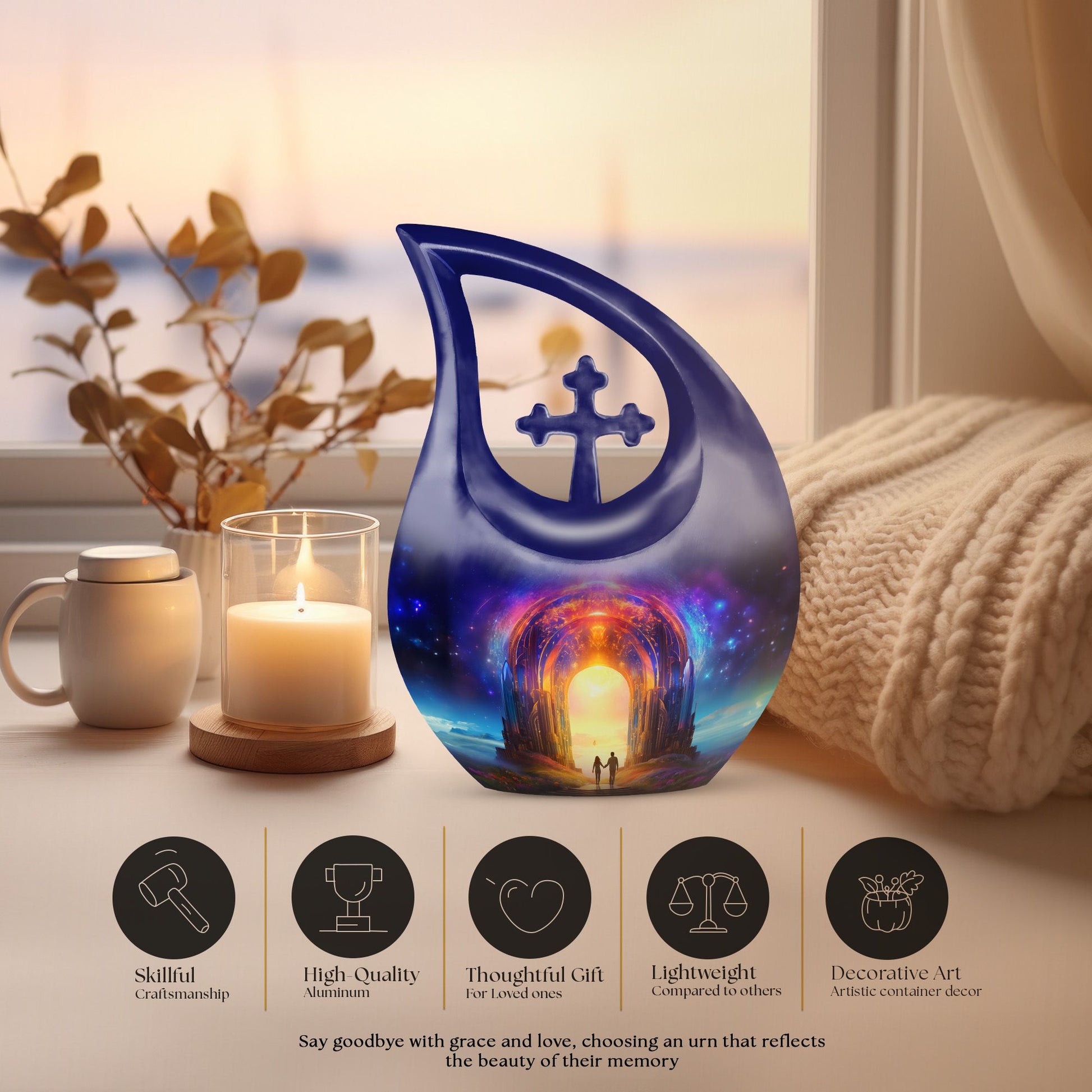 10-inch Couple Urn with Cross Drop design for Cremation Keepsakes