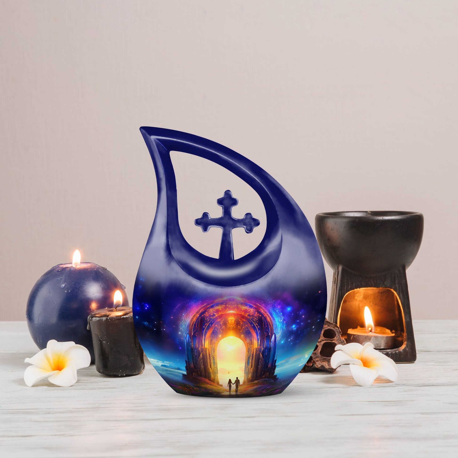 10-inch Couple Urn with Cross Drop design for Cremation Keepsakes