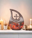 Large 10-inch Cardinal Bird themed Cross Drop Urn Vase for memorial purposes