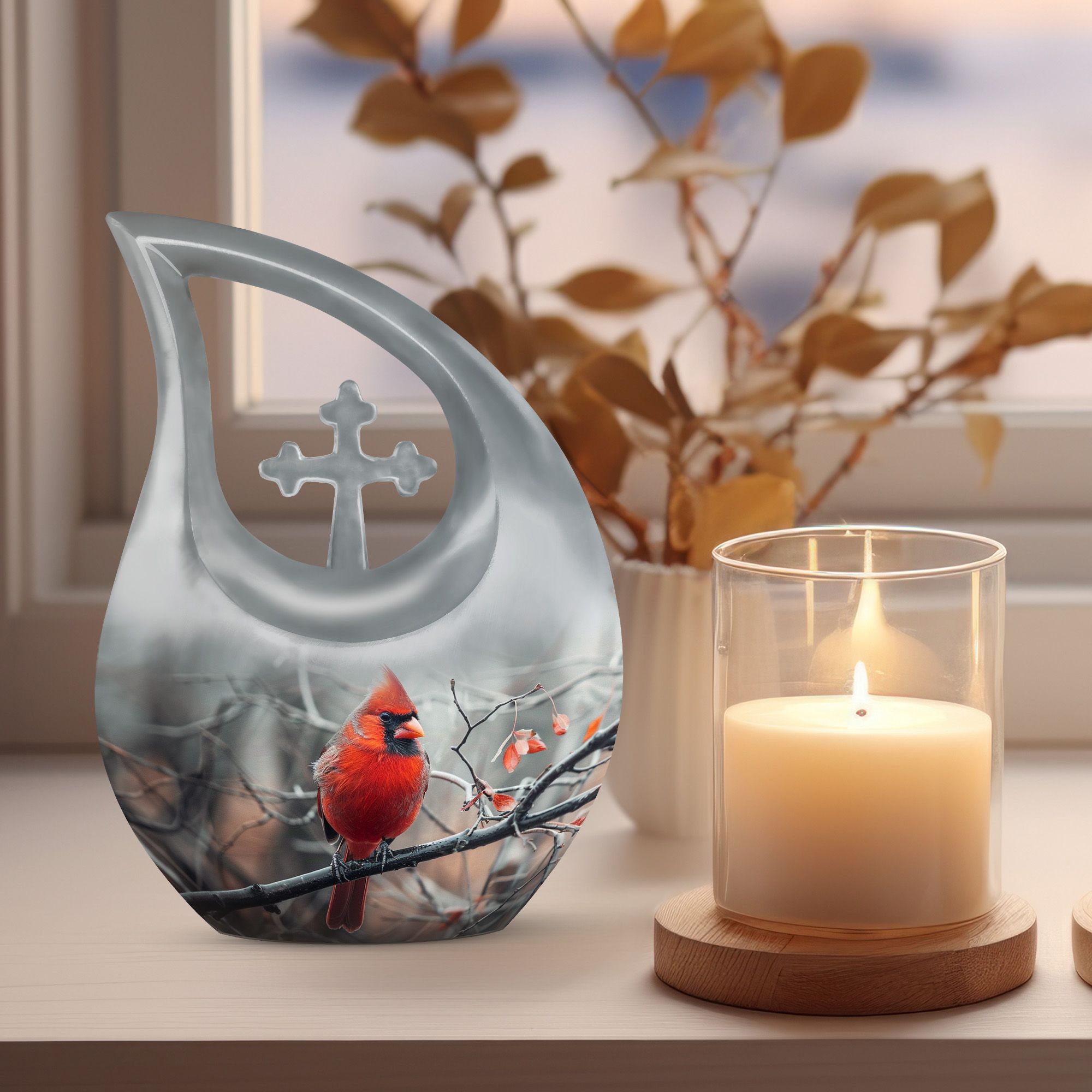 Cardinal Cremation outlet Urn for Human Ashes | Candle Urn | Loss of Loved One | Wooden Candle Holder | Funeral Urn | Unique Urn | Memorial Gift