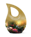 Large Humming Birds Burial Urn with Cross Drop design for adults, comes with velvet pouch