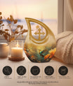 Humming Birds themed Cross Drop Design Memorial Urn, with option for engraving names