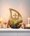 Humming Birds themed Cross Drop Design Memorial Urn, with option for engraving names