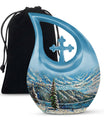 Extra large Mountain-themed cross drop cremation urn 