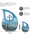 Extra large Mountain-themed cross drop cremation urn 