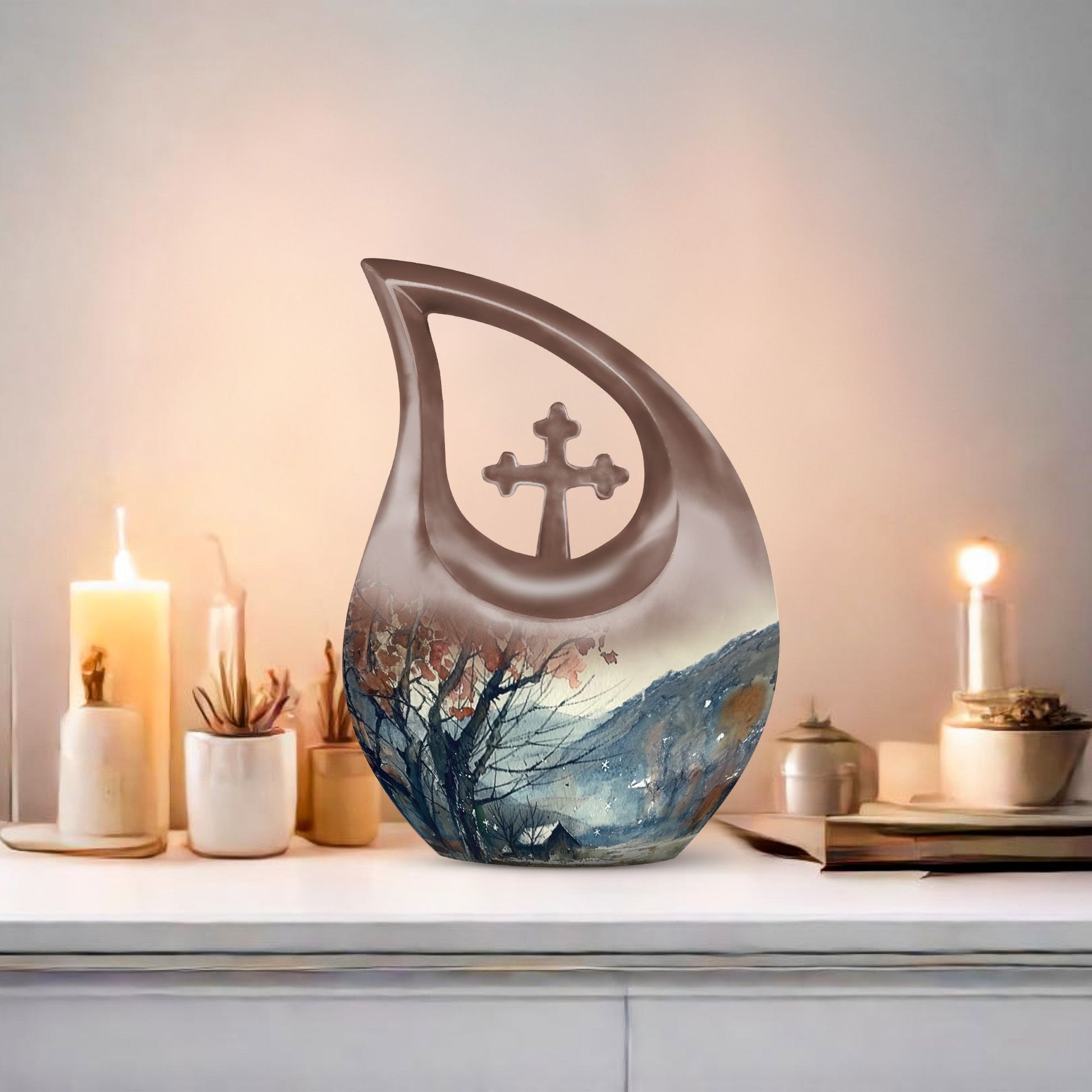 Mountain-themed 10-inch Customized Aluminium Urn 