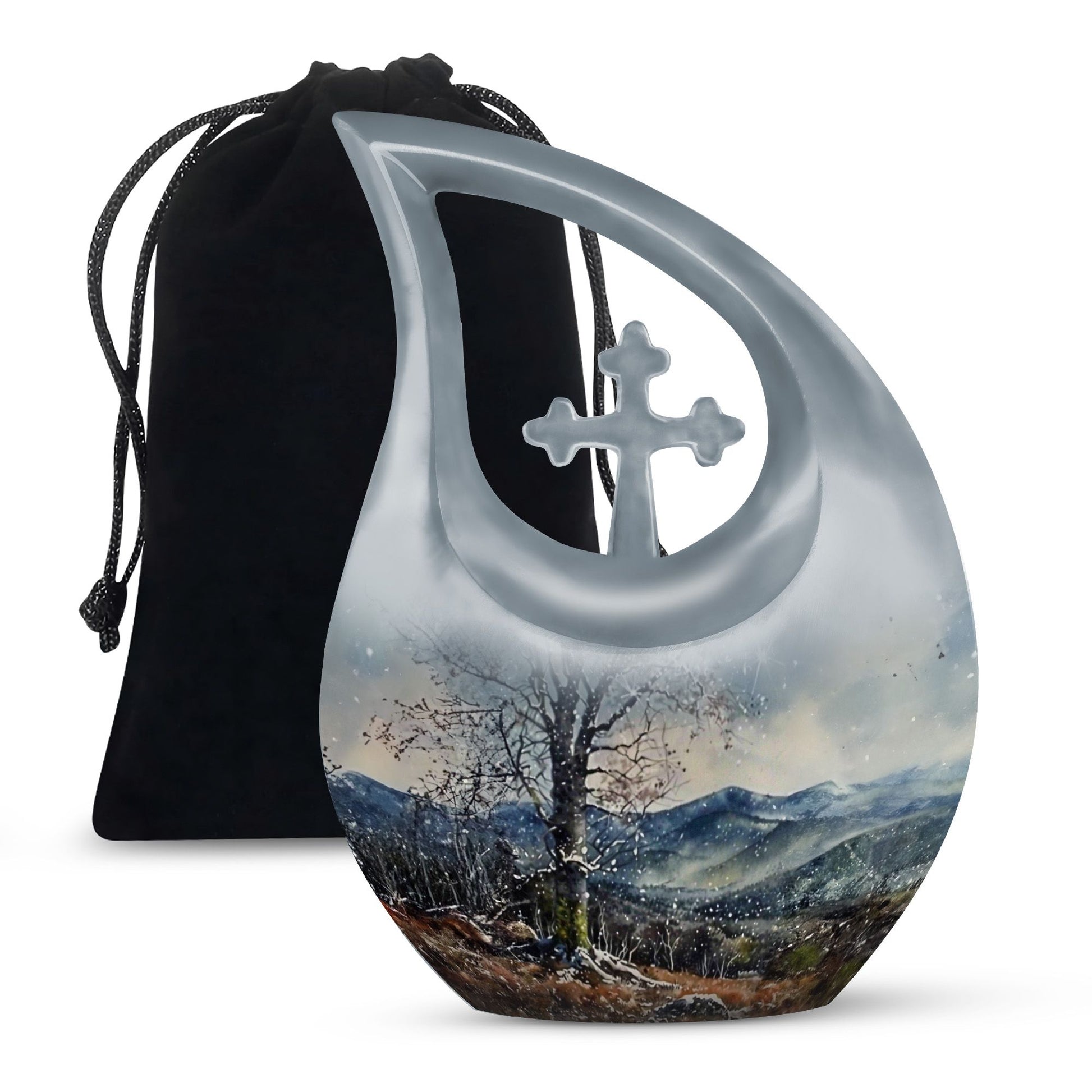 Cross Drop design Mountains Urn, 