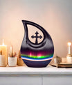 Aurora themed, 10-inch Cross Drop design cremation urn 