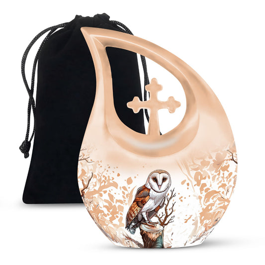 Barn Owl themed Cross Drop Medium Size Urn,