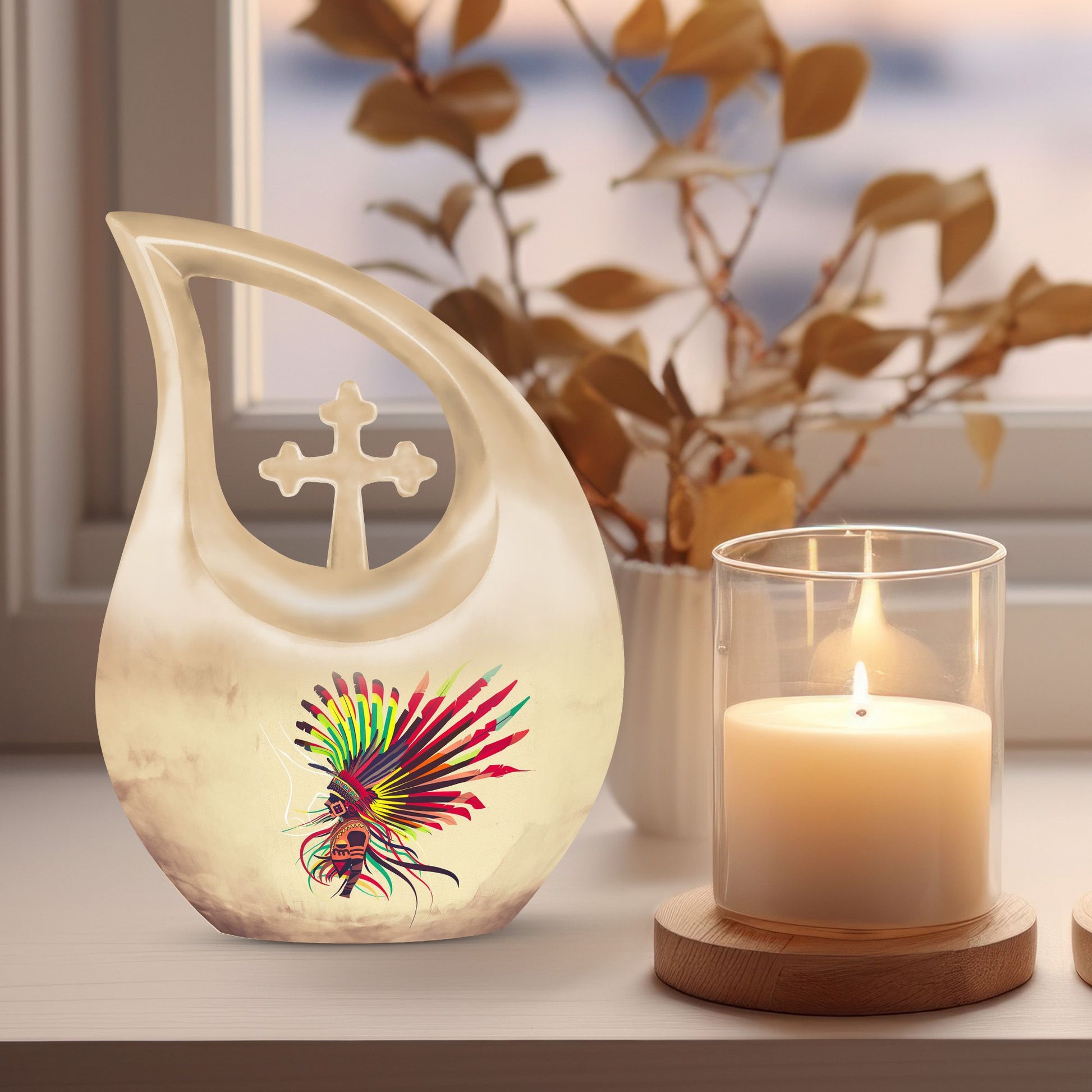 10-inch Native American Cross Drop urn