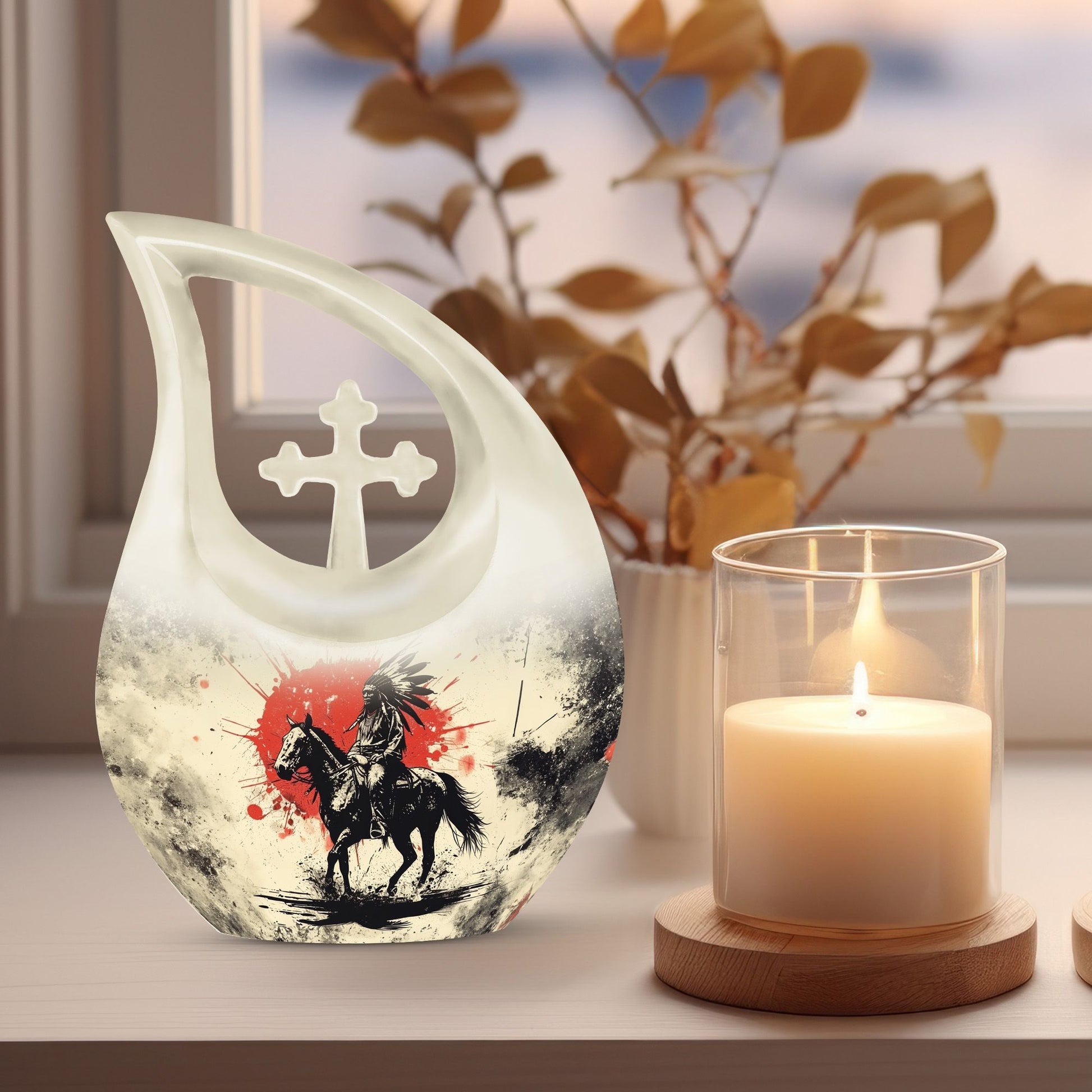 Native American style Cross Drop Cremation Urn