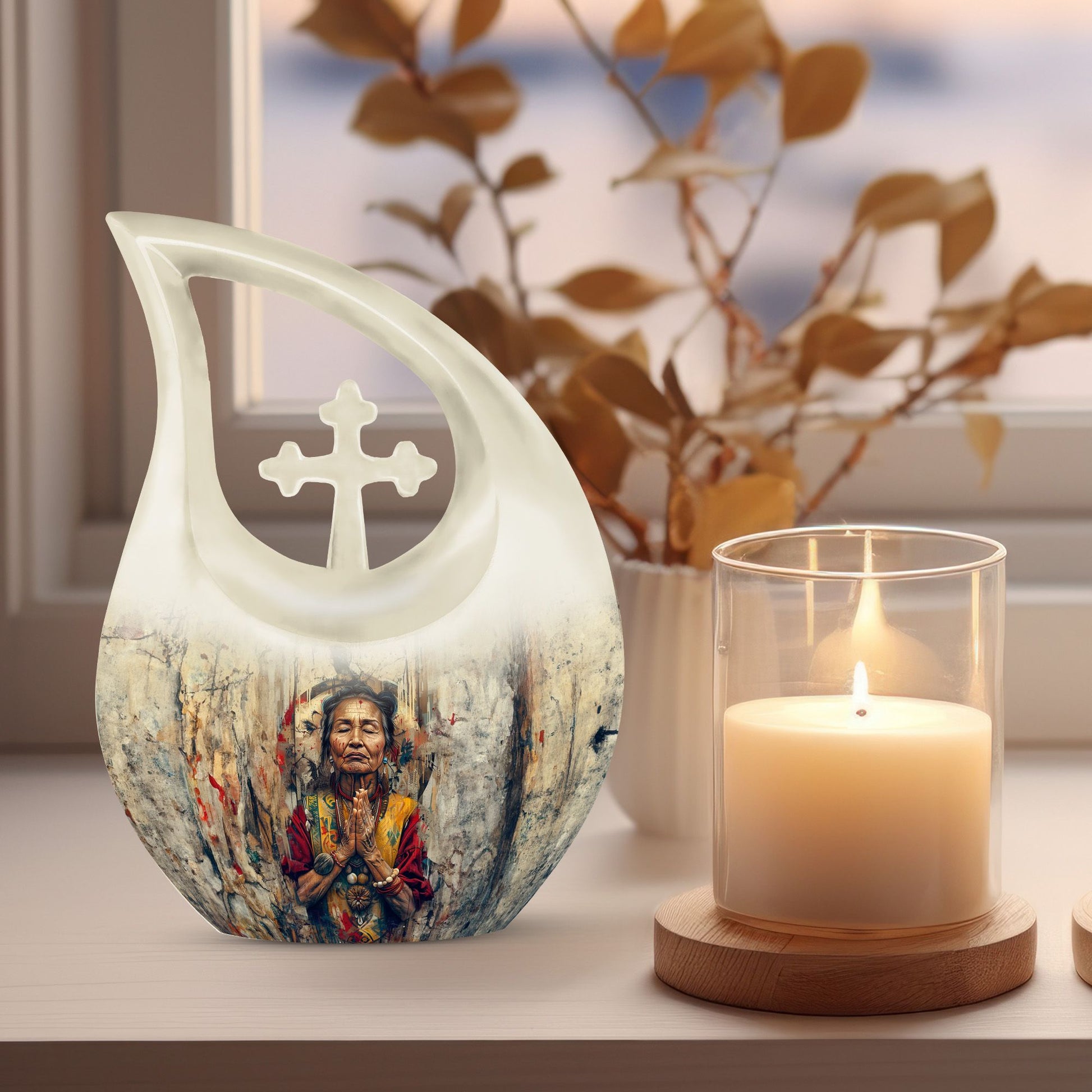 10-inch Native American Cross Drop urn