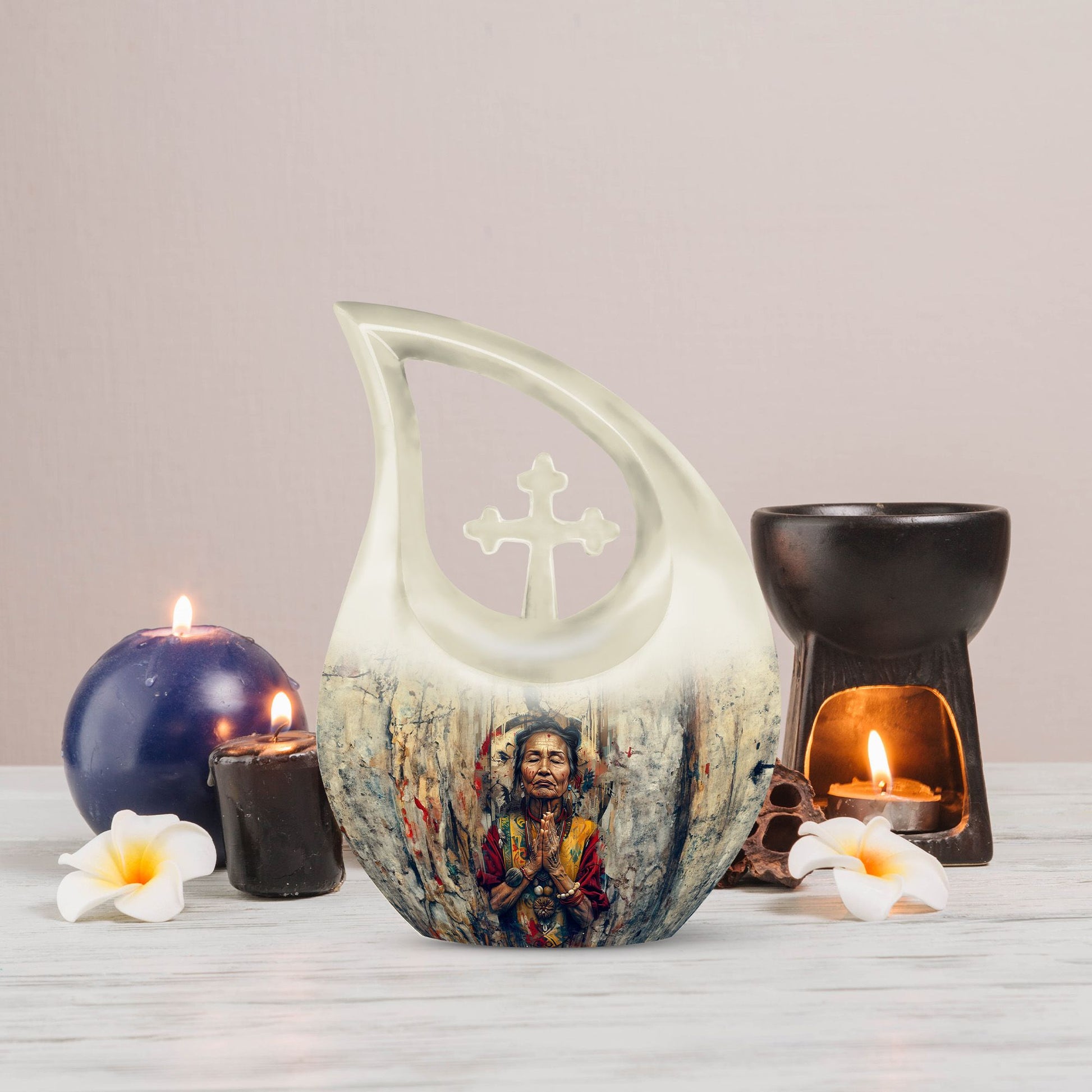 10-inch Native American Cross Drop urn