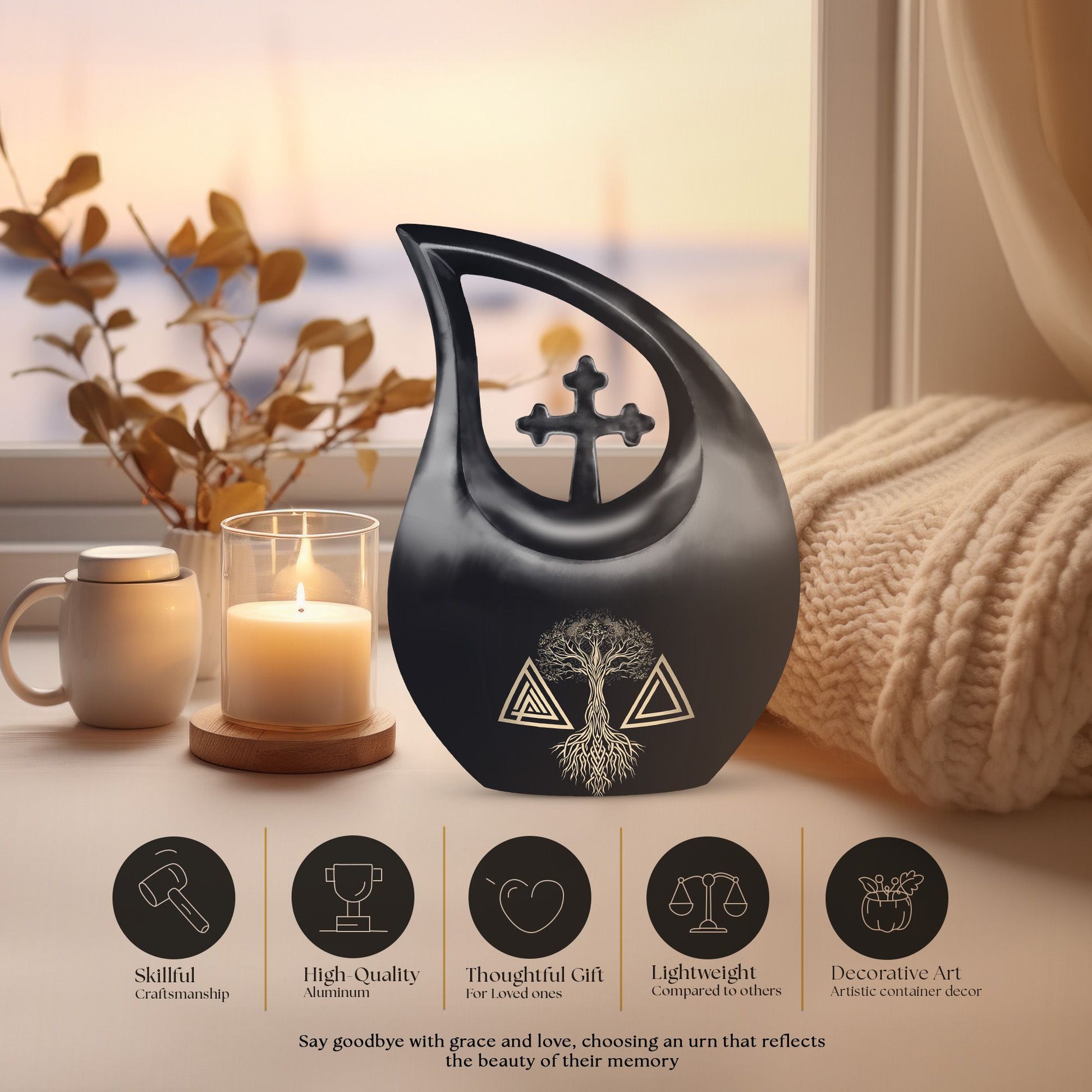 10 Inch Cross Drop Design Catholic Urn 