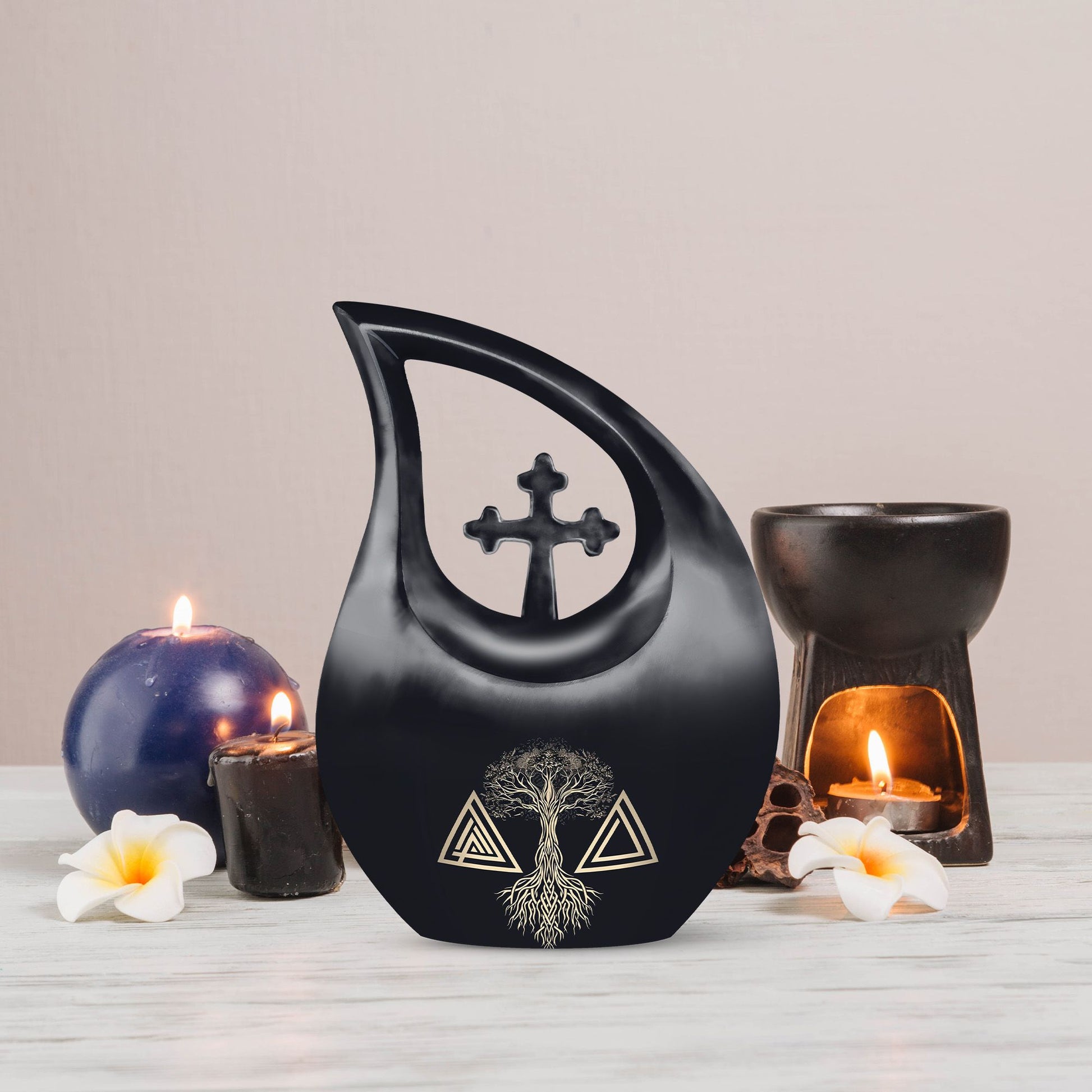 10 Inch Cross Drop Design Catholic Urn 