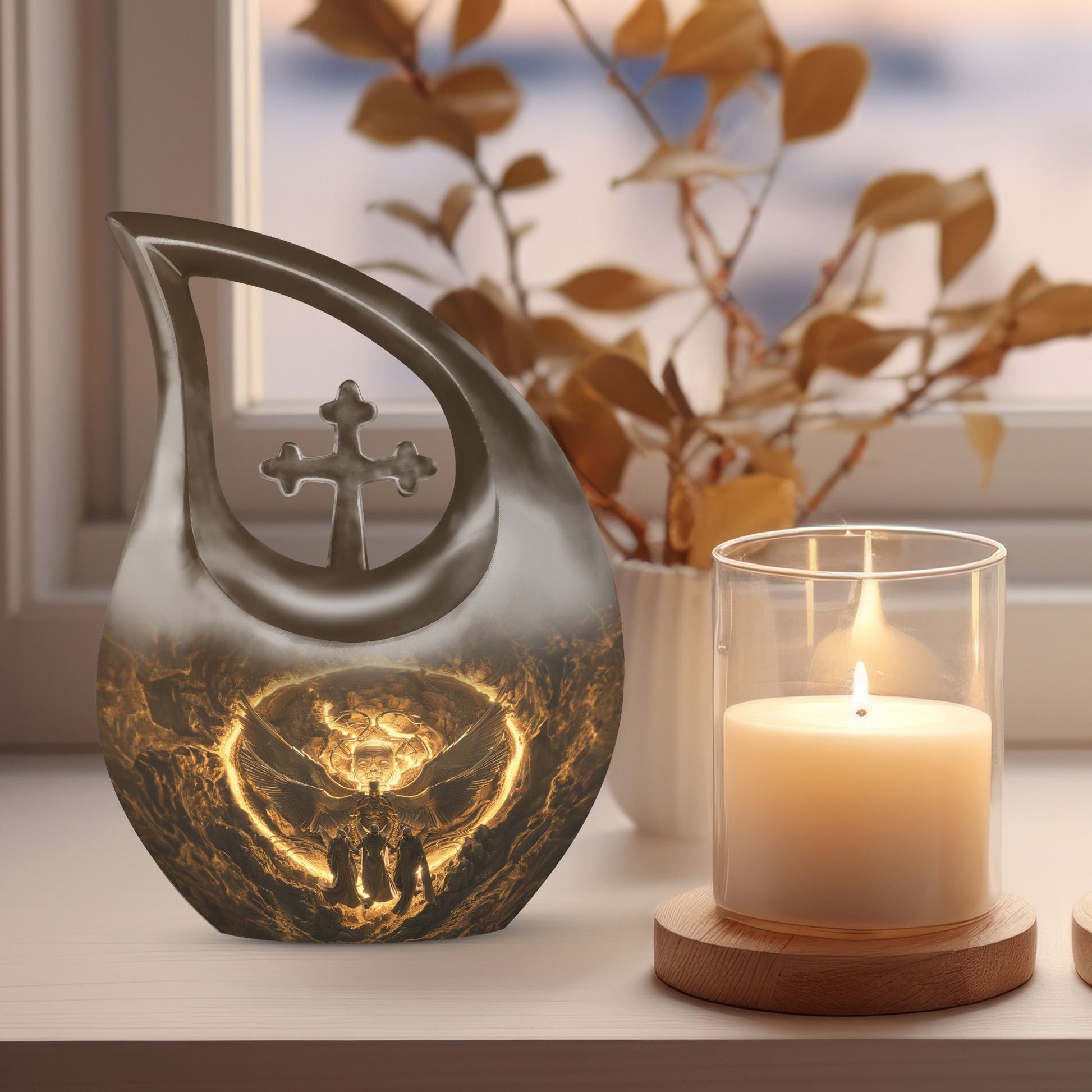 Catholic Cross Drop design urn