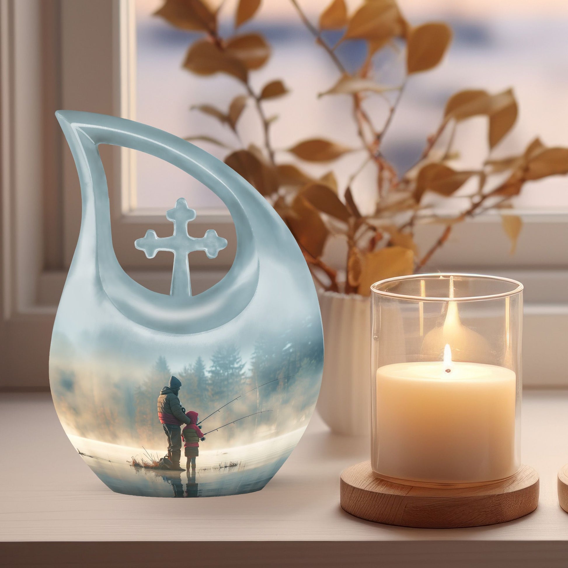 Fishing themed Cross Drop Memorial Urn