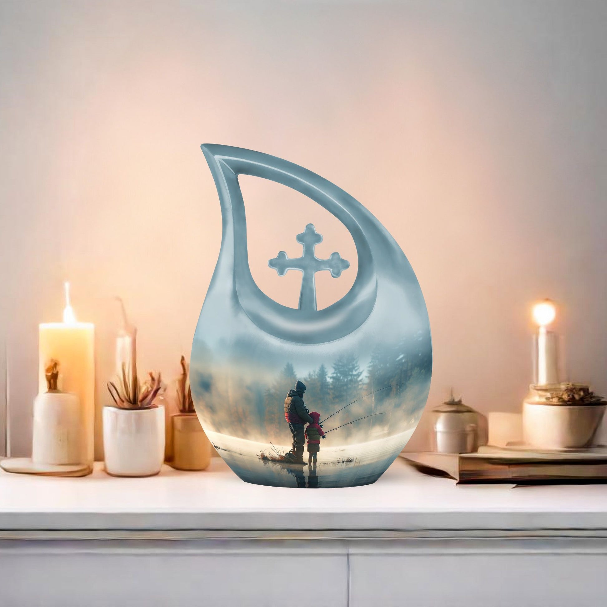 Fishing themed Cross Drop Memorial Urn