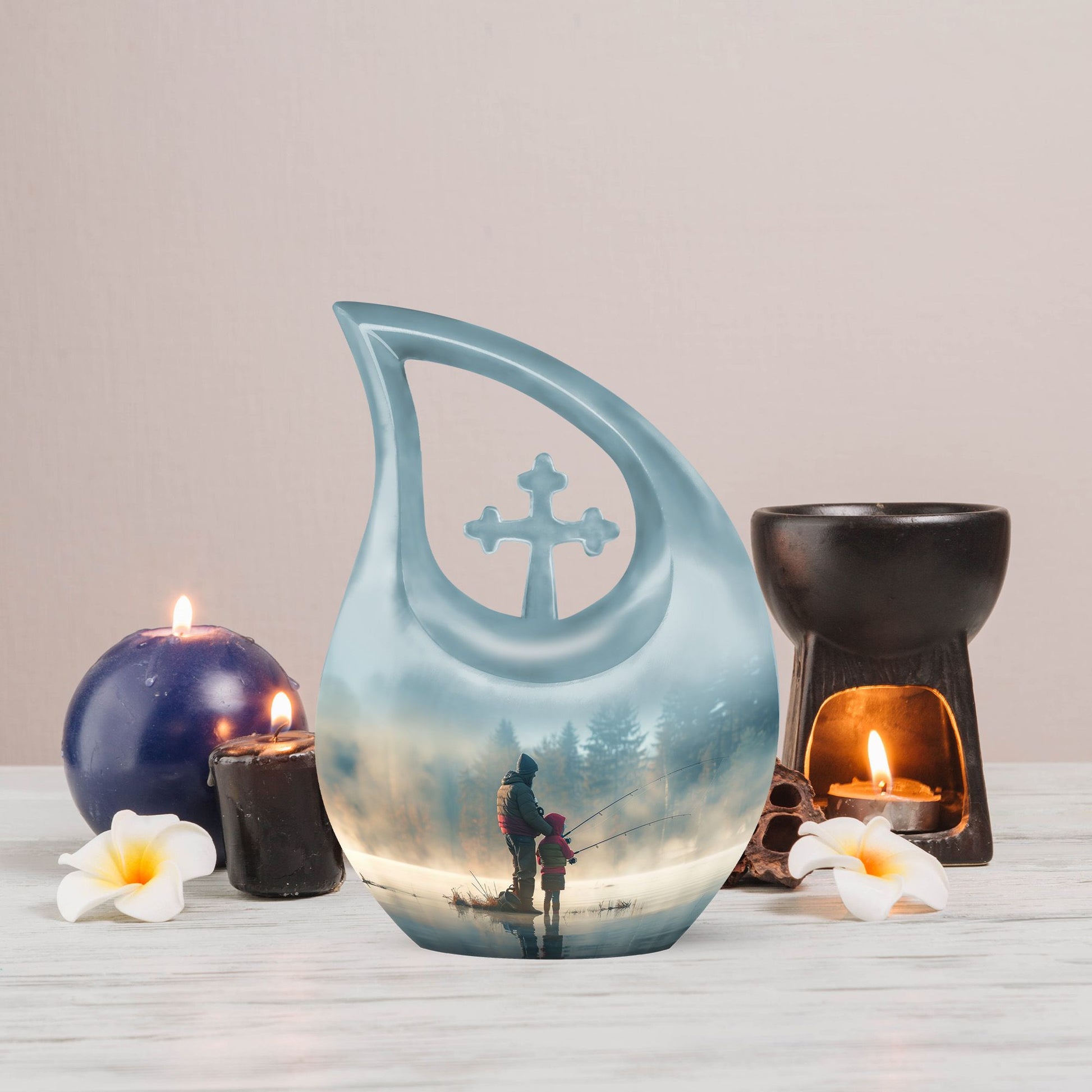 Fishing themed Cross Drop Memorial Urn