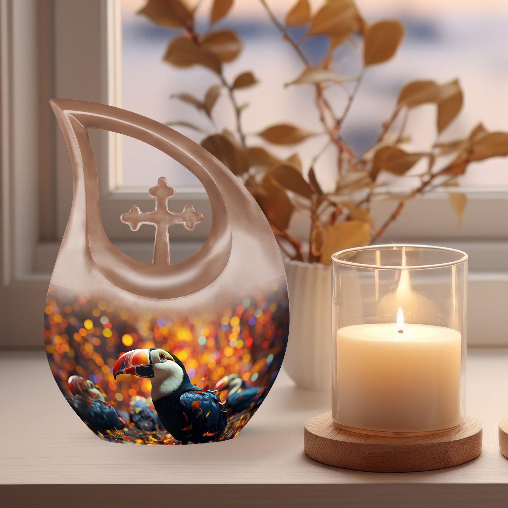 Toucans Themed Cross Drop Beautiful Urn