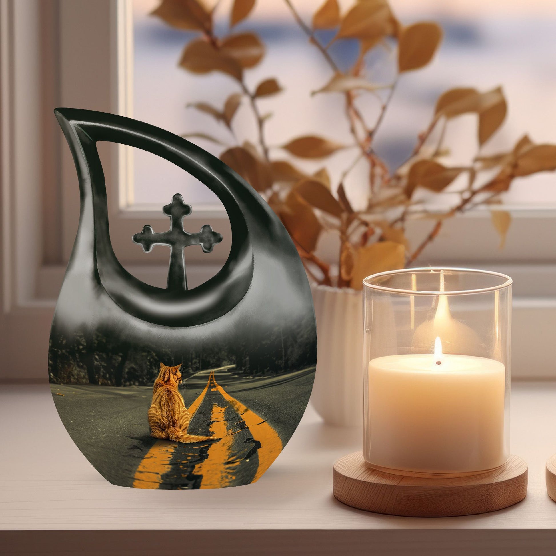 10-inch Orange Cat Urn