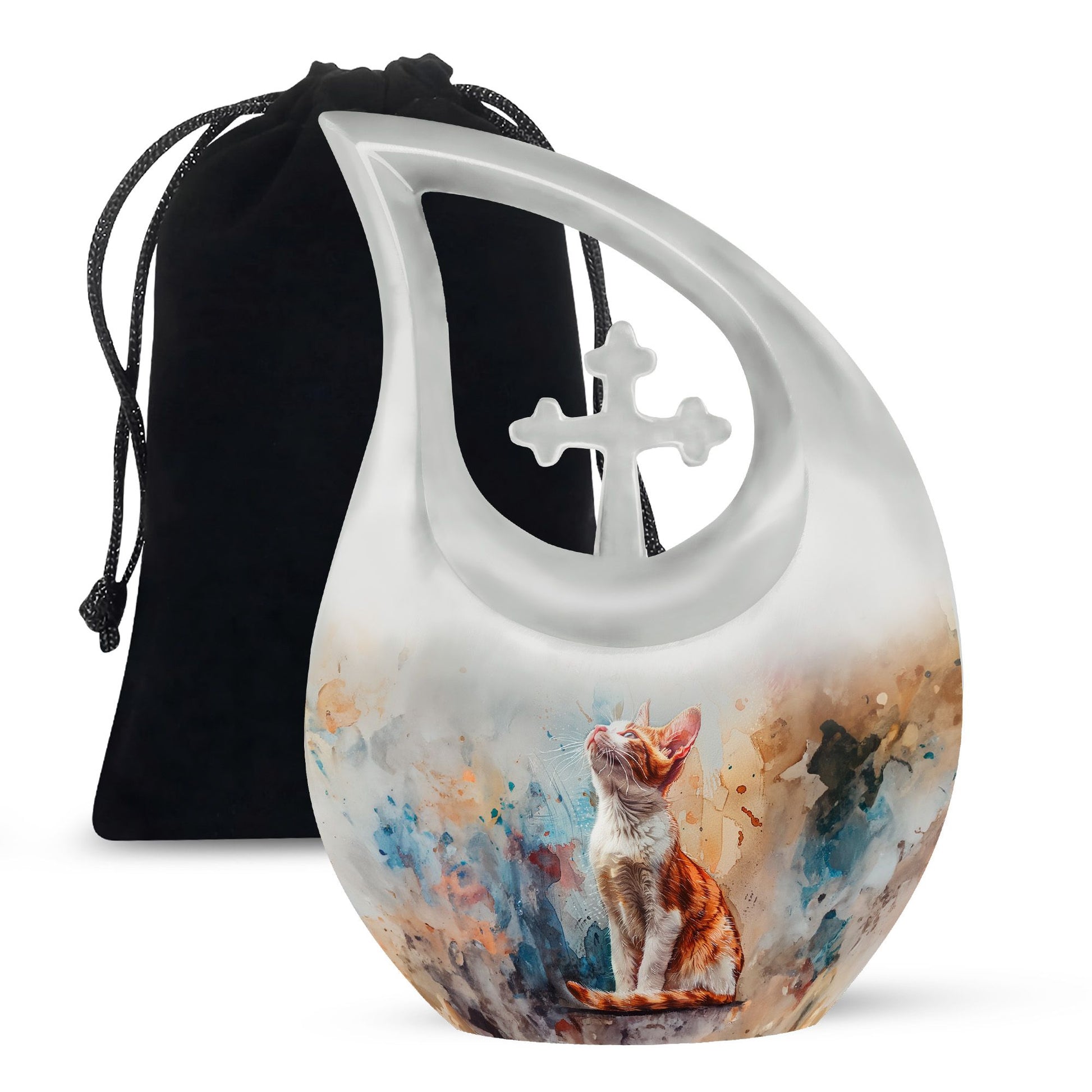 orange cat-themed cremation urn