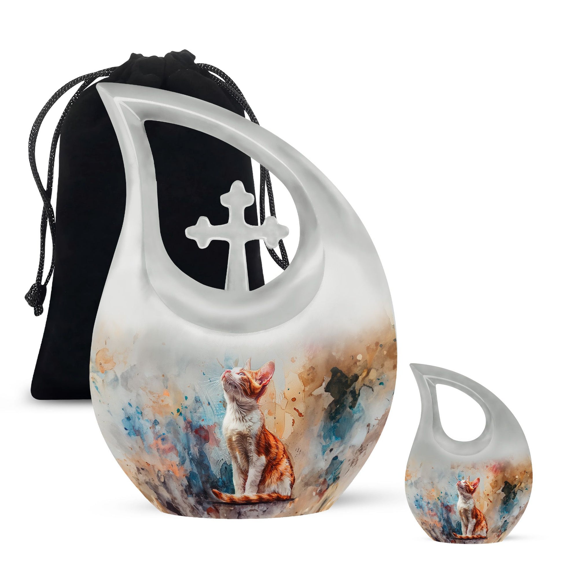 orange cat-themed cremation urn