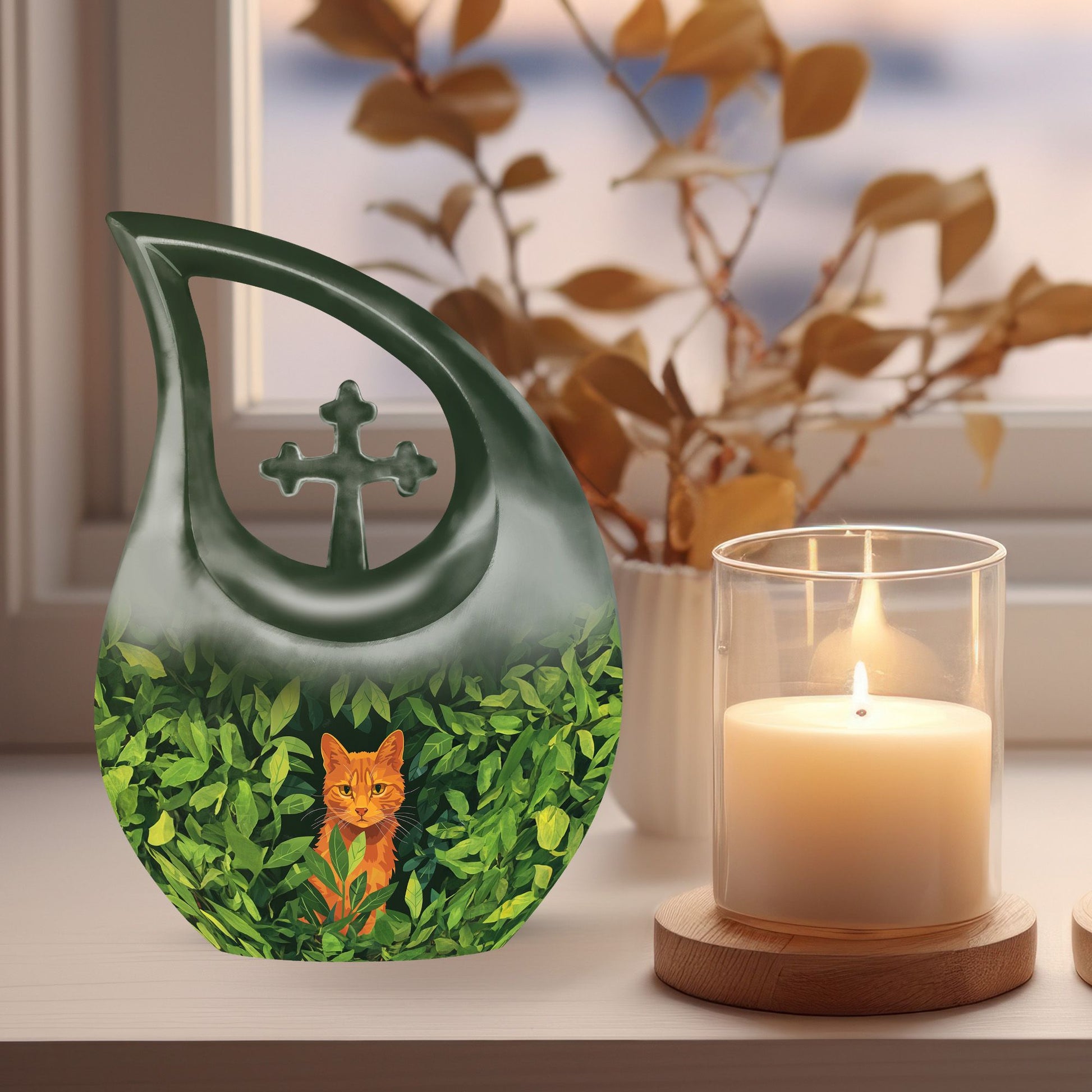 Orange Cat Cross Drop Urn