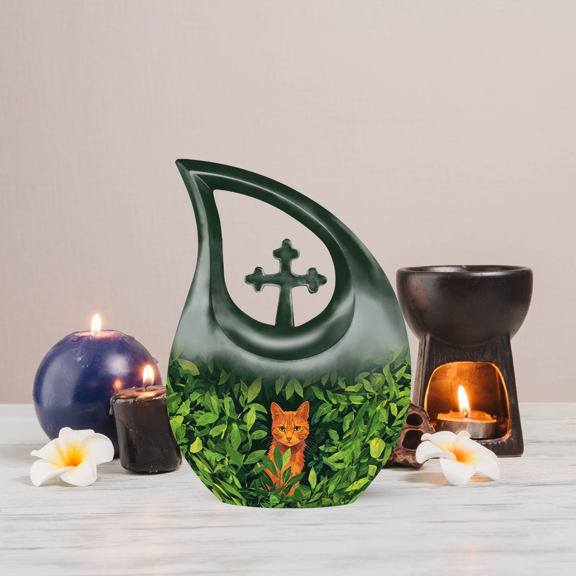 Orange Cat Cross Drop Urn