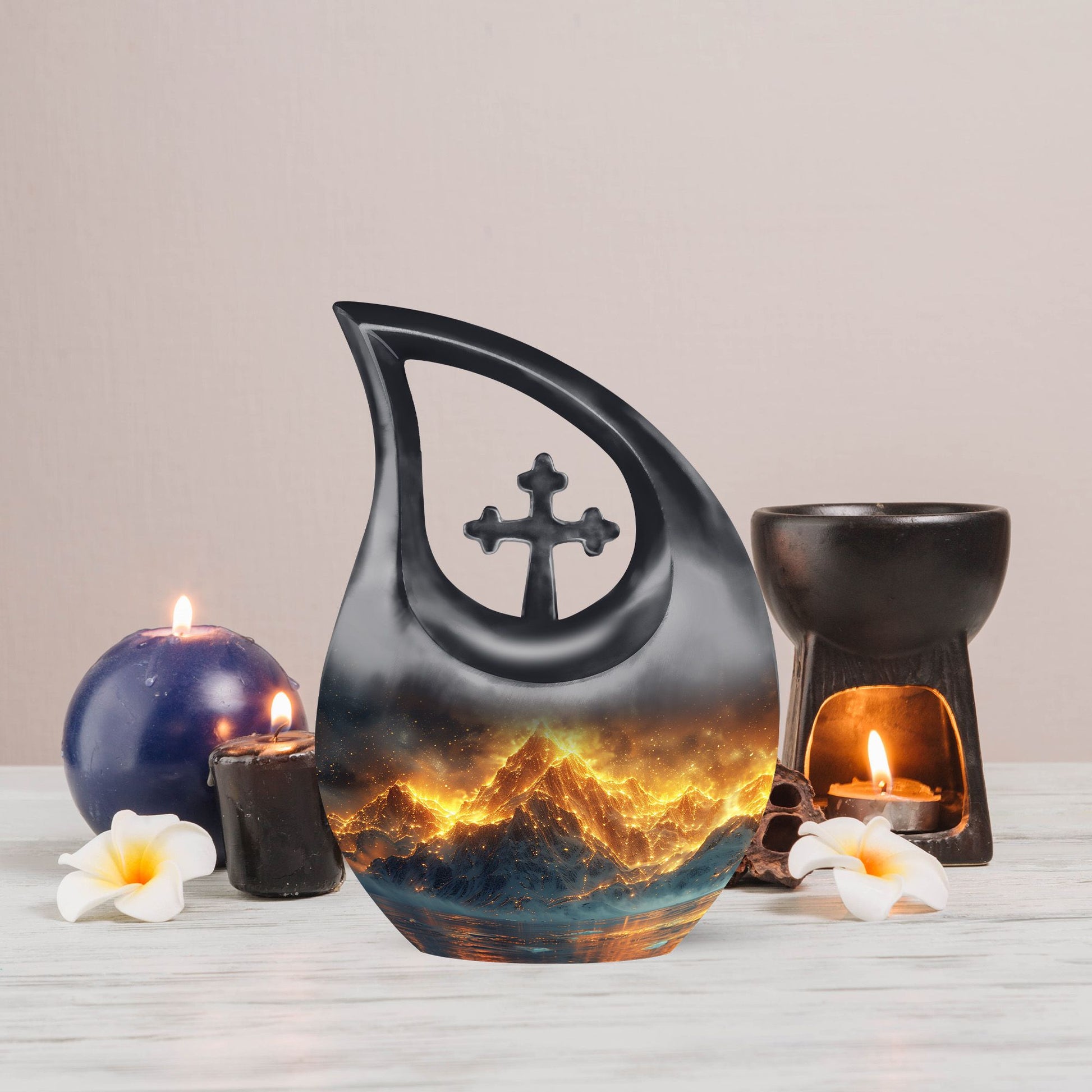 Mountains Themed Cross Drop Mini Urn