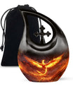 Phoenix urn with Cross Drop design for men's ashes, includes velvet pouch