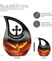 Phoenix urn with Cross Drop design for men's ashes, includes velvet pouch