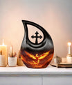 Phoenix urn with Cross Drop design for men's ashes, includes velvet pouch